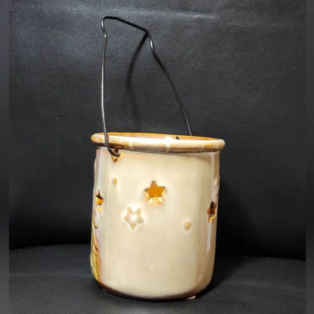 Vintage Ceramic Santa Claus Christmas Textured Lantern Tea Light Candle Holder